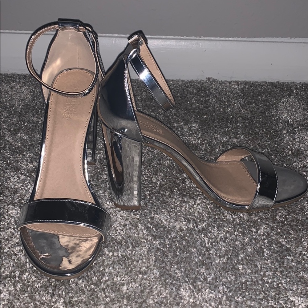 Metallic Block Open Toe Heels